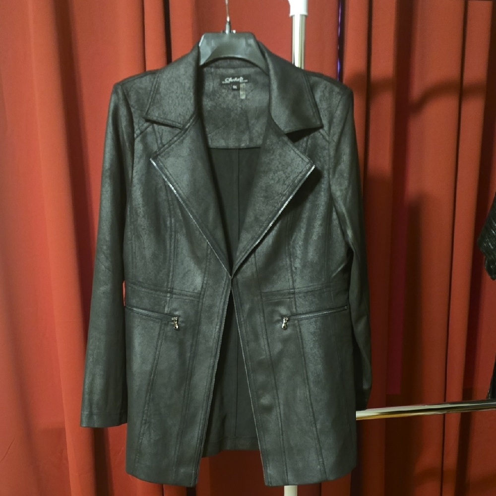 Charlie B Longline Faux Suede Moto Jacket Size L